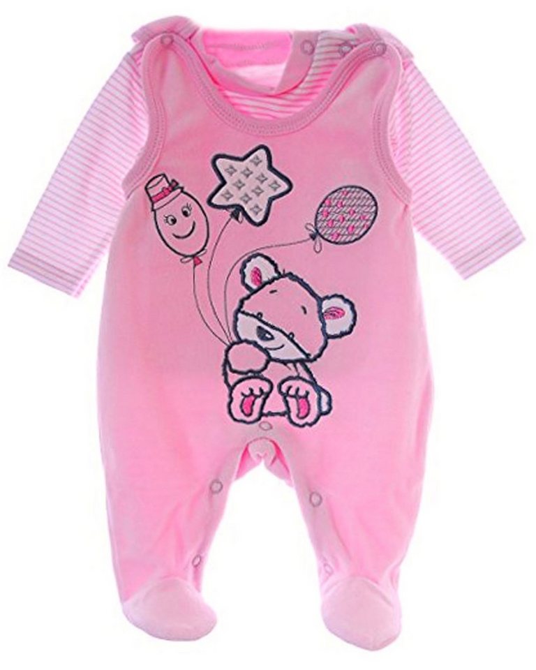 La Bortini Strampler Stramplerhose und Shirt Set Baby Anzug in Rosa mit Bärchen aus weichem Velours, 44 50 56 62 68 von La Bortini