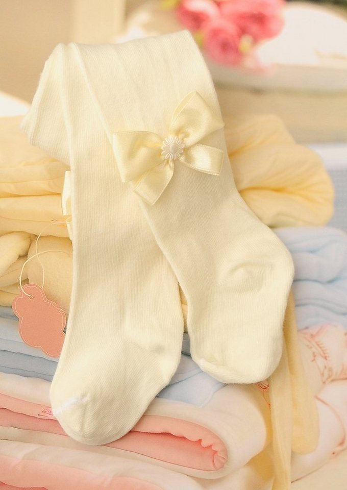 La Bortini Strumpfhose Baby Strumpfhose festlich in Creme mit Schleifen 56 62 von La Bortini