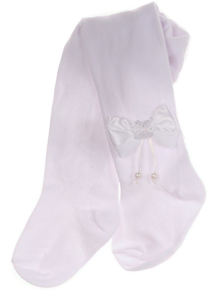 La Bortini Strumpfhose Strumpfhose in Weiß mit Schleifen Baby Kinder Strumpfhosen für Taufe mit Schleifchen von La Bortini