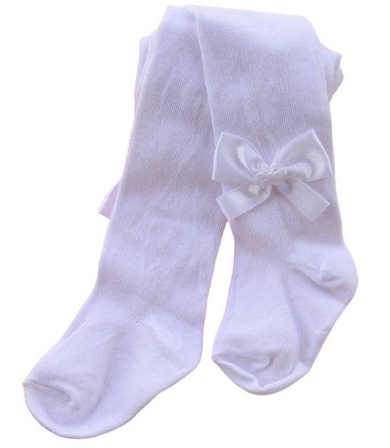 La Bortini Strumpfhose Strumpfhose in Weiß mit Schleifen Baby Kinder Strumpfhosen für Taufe elastisch, weich, 44 50 56 62 68 74 80 86 92 98 104 110 von La Bortini