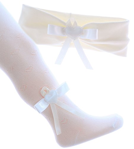 La Bortini Strumpfhose mit Muster & Haarband Set mit Schleife Creme Taufe (86/74) von La Bortini