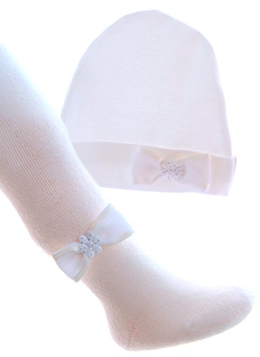 La Bortini Strumpfhose & Mütze Set mit Schleife Creme Taufe (62/68) von La Bortini