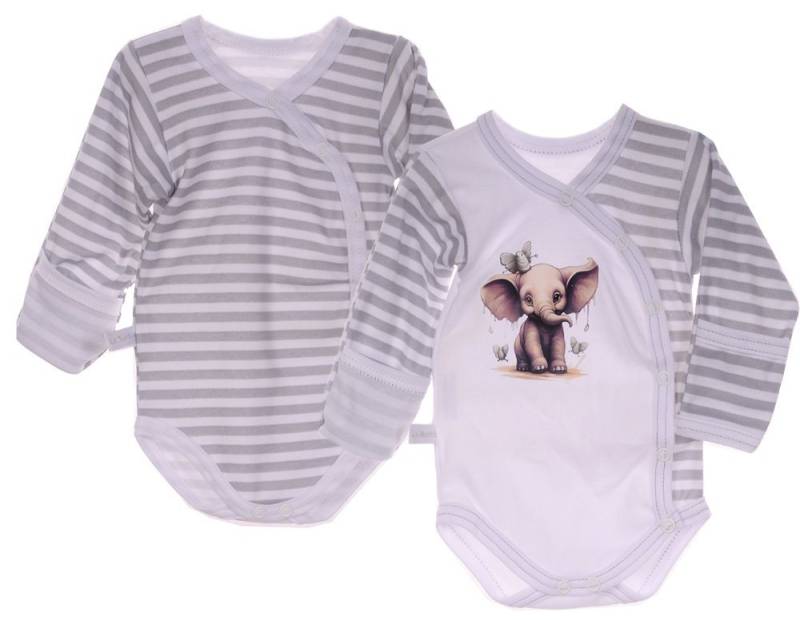 La Bortini Wickelbody 2er Pack Baby Langarmbodys Body in Weiß Grau gestreift aus reiner Baumwolle, 44 50 56 62 68 74 80 86 92 98 104 von La Bortini