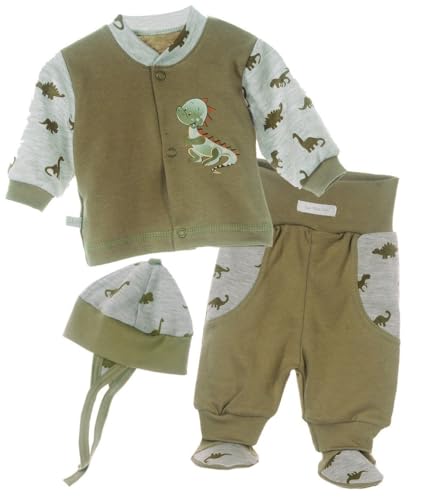 Langarmshirt & Hose Baby Anzug 3Tlg Hose Mütze Hemdchen 44 50 56 62 68 74 (grau, 44-50) von La Bortini