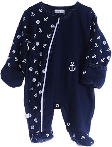 Strampler Baby Schlafanzug mit Reißverschluss Overall 50-104 Anzug Maritime Look (56) von La Bortini