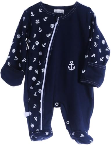 La Bortini Strampler Baby Schlafanzug mit Reißverschluss Overall 50-104 Anzug Maritime Look (92) von La Bortini