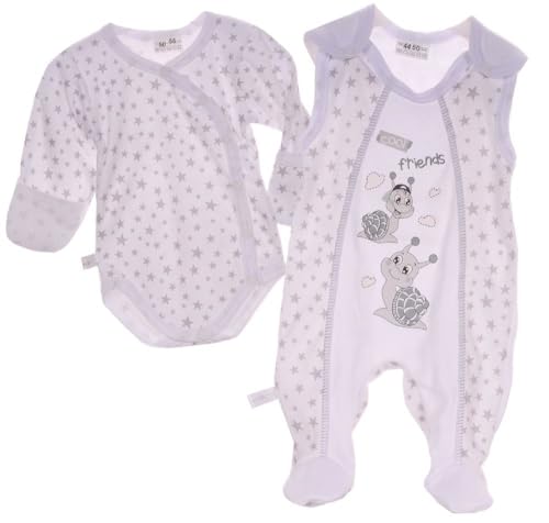 Wickelbody und Strampller Baby Anzug Body 44 50 56 62 68 74 Langarmbody mit Kratzschutz (50-56) von La Bortini