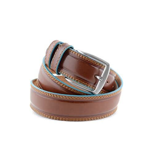 La Bottega del Calzolaio Herren Ledergürtel 4 cm mit himmelblauem Rand Made in Italy von La Bottega del Calzolaio