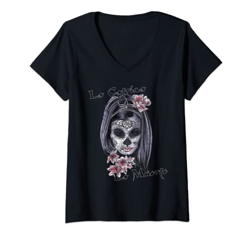 Damen Dia de los Muertos - LA CATRINA T-Shirt mit V-Ausschnitt Damen Dia de los Muertos - LA CATRINA T-Shirt mit V-Ausschnitt von La Catrina La Muerte - bemalte Frau