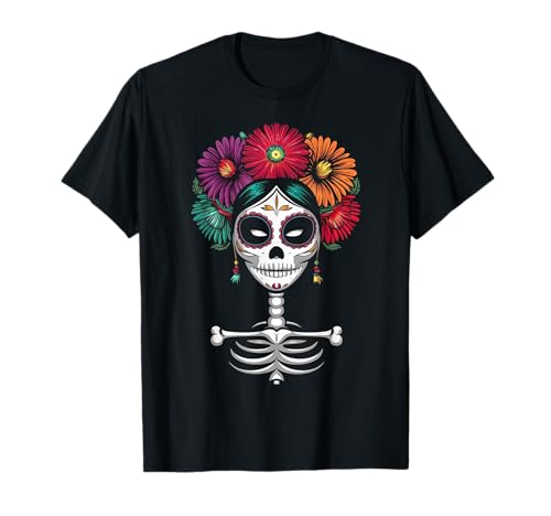 Dia De Los Muertos La Catrina Damen Sugar Skull T-Shirt Dia De Los Muertos La Catrina Damen Sugar Skull T-Shirt von La Catrina Mexico Dia De Los Muertos