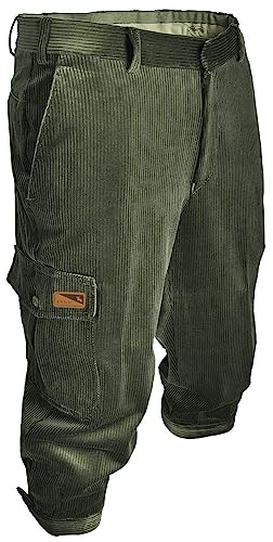 La Chasse® Cord-Kniebundhose Herren Oliv/grün Knickerbocker mit Beintasche & Messertasche Cordhose für Jäger & Wanderer Jagdhose (24) von La Chasse