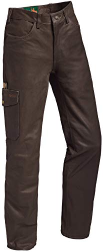 La Chasse Lederhose aus Büffelleder mit Beintasche für Damen strapazierfähig Trachtenhose Büffellederhose Jagdlederhose Damenhose mit ausknöpfbarem Innenfutter (34 (Damengröße), Braun) von La Chasse