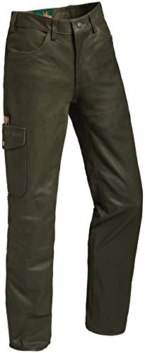 La Chasse Lederhose aus Büffelleder mit Beintasche für Damen strapazierfähig Trachtenhose Büffellederhose Jagdlederhose Damenhose mit ausknöpfbarem Innenfutter (36 (Damengröße), Grün (Oliv)) von La Chasse