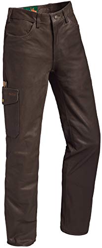 La Chasse Lederhose aus Büffelleder mit Beintasche für Damen strapazierfähig Trachtenhose Büffellederhose Jagdlederhose Damenhose mit ausknöpfbarem Innenfutter (38 (Damengröße), Braun) von La Chasse