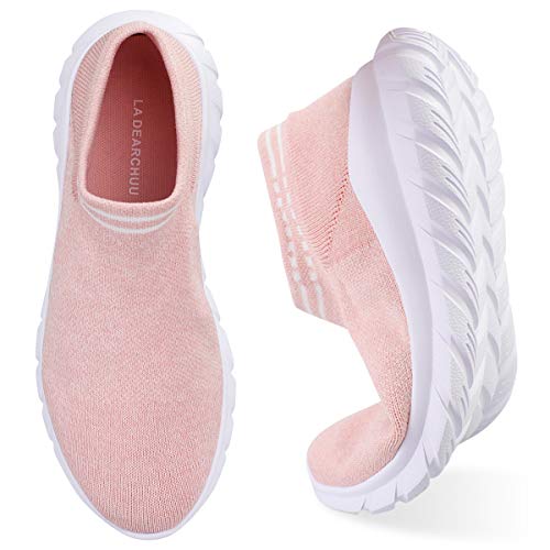 Damen Walkingschuhe Slip On Sneaker Atmungsaktiv Laufschuhe Turnschuhe Mesh Bequem Straßenlaufschuhe Sportschuhe Fitness Gym Sneaker Schuhe Größe EU 36-42 (Rosa, 37) von La Dearchuu