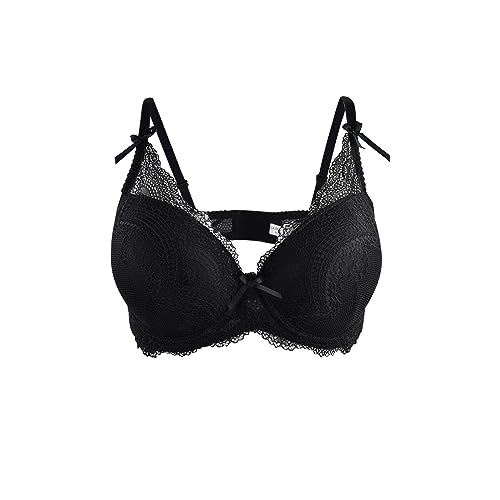 La Dearchuu Damen Bügel BH Set, Push Up BH und Slip Set Gepolstertes Unterwäsche BH Lingerie Set, Komfort Gepolsterter BH und Tanga Dessous Set für Frauen, Schwarz, 75B von La Dearchuu