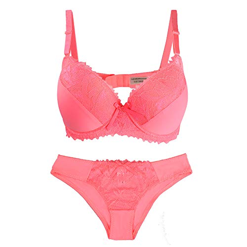 La Dearchuu Damen Bügel BH Set, Push Up BH und Slip Set Gepolstertes Unterwäsche BH Lingerie Set, Komfort Gepolsterter BH und Tanga Dessous Set für Frauen, 75B-105E, Rosa, Größe 90C von La Dearchuu