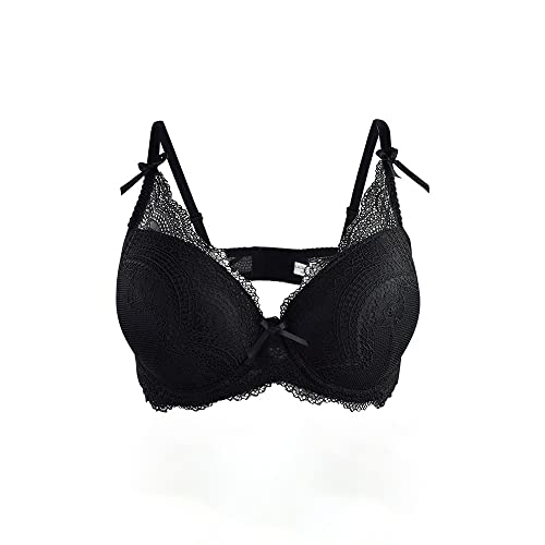 La Dearchuu Spitze BH und Slip Set Damen, Bügel BH Größe 75B-95D Unterwäscheset Frauen Set, Komfort Gepolstertes Bügel BH Dessous Set für Frauen, Schwarz von La Dearchuu