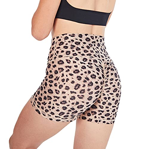 La Dearchuu Sporthose Damen Kurz, Radlerhose Kurze Damen High Waist Laufhose Shorts Scrunch Gym Workout Running Fitness Fitness Leggings Hose Kurz für Frauen, Leopard, Größe XL von La Dearchuu