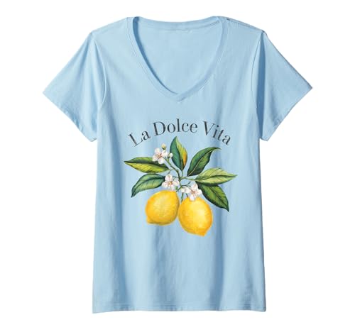 Damen La Dolce Vita Zitrone Italienischer Sommer Limoncello Amalfi Coast T-Shirt mit V-Ausschnitt Damen La Dolce Vita Zitrone Italienischer Sommer Limoncello Amalfi Coast T-Shirt mit V-Ausschnitt von La Dolce Vita Lemon Italian Aesthetic