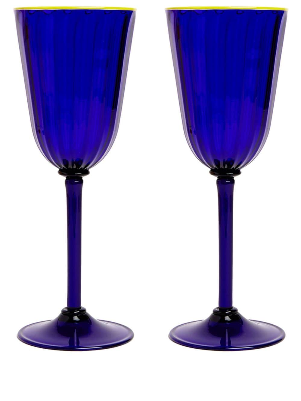 La DoubleJ Set aus zwei Rainbow Murano-Weingläsern - Blau von La DoubleJ