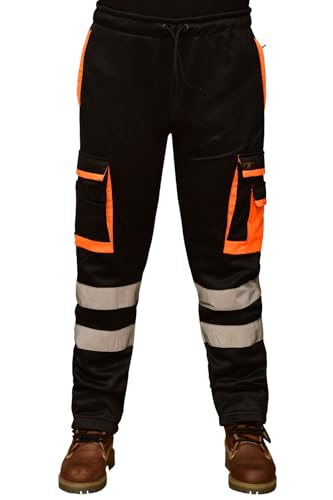 La Familie Clothing Hi Vis Reflective Work Joggers Men - High Visibility Men’s Cargo Trousers – Safety Work Trouser - Reflective Tape (DE/NL/SE/PL, Alphanumerisch, L, Regular, Regular, Black) von La Familie Clothing