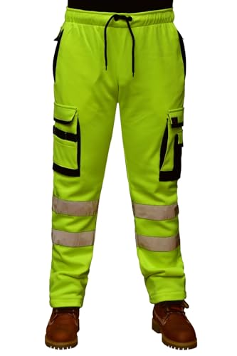 La Familie Clothing Hi Vis Reflective Work Joggers Men - High Visibility Men’s Cargo Trousers – Safety Work Trouser - Reflective Tape (DE/NL/SE/PL, Alphanumerisch, M, Regular, Regular, Parrot Green) von La Familie Clothing