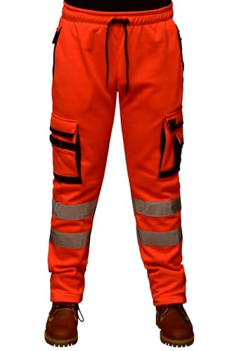 La Familie Clothing Hi Vis Reflective Work Joggers Men - High Visibility Men’s Cargo Trousers – Safety Work Trouser - Reflective Tape (DE/NL/SE/PL, Alphanumerisch, XL, Regular, Regular, Orange) von La Familie Clothing