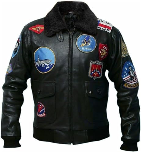 La Familie Clothing Tom Cruise Flight Men Leather Jacket – Top Gun Bomber Leather Jacket Men – Black Leather Jacket – Removable Fur Collar (DE/NL/SE/PL, Alphanumerisch, M, Regular, Regular, Black) von La Familie Clothing