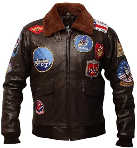 Tom Cruise Flight Men Leather Jacket – Top Gun Bomber Leather Jacket Men – Brown Leder Jacke – Removable Shearling Collar (DE/NL/SE/PL, Alphanumerisch, 3XL, Regular, Regular, Brown) von La Familie Clothing