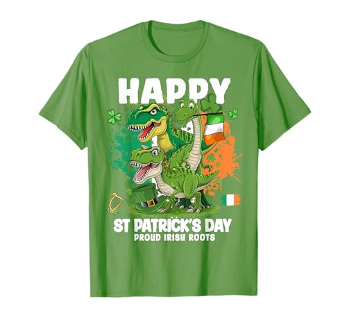 Irische Flagge Idee für Kinder St. Patricks Day Kleeblatt Dinosaurier T-Shirt von Lá Fhéile Pádraig Accessory Ireland Idea For Boys