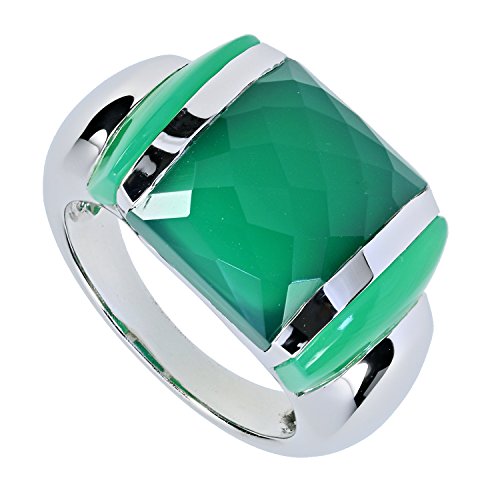 LA LUNA Design Damen-Ring Sterling-Silber 925 rhodiniert Chalcedon grün RW17 von LA LUNA