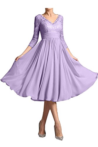 LLa_Marie Braut Damen V-Ausschnitt Langarm Spitze Abendkleider Brautmutterkleider Partykleider Kurz-44 Lilac von La_Marie Braut