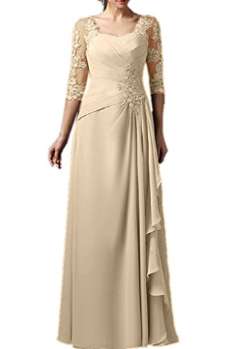 La_Marie Braut Beige Chiffon Langarm Spitze Brautmutterkleider Abendkleider Partykleider A-Linie Rock-54 Beige von La_Marie Braut
