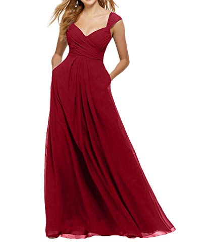 La_Marie Braut Bordeaux Elegant Abendkleider Festlichkleider Brautjungfernkleider A-Linie Ballkleider Lang Hochzeitsgaeste Chiffonkleider-40 Bordeaux von La_Marie Braut