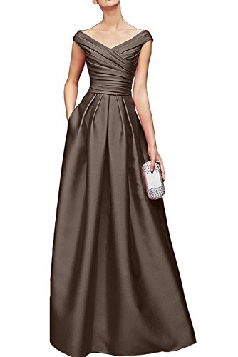 La_Marie Braut Damen Braun Satin V-Ausschnitt Brautmutterkleider Abendkleider Promkleider Bodenlang -44 Braun von La_Marie Braut