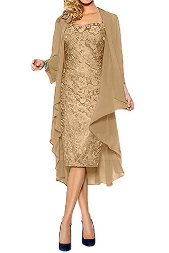 La_Marie Braut Damen Brautmutterkleider Abendkleider Festlichkleider Chiffon Langarm Bolero Promkleider Kurz -40 Champagner von La_Marie Braut