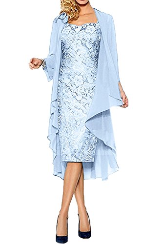 La_Marie Braut Damen Brautmutterkleider Abendkleider Festlichkleider Chiffon Langarm Bolero Promkleider Kurz -40 Himmel Blau von La_Marie Braut