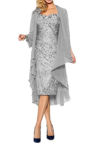 La_Marie Braut Damen Brautmutterkleider Abendkleider Festlichkleider Chiffon Langarm Bolero Promkleider Kurz -40 Silber von La_Marie Braut