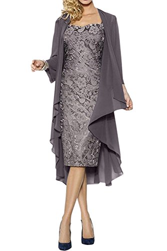 La_Marie Braut Damen Brautmutterkleider Abendkleider Festlichkleider Chiffon Langarm Bolero Promkleider Kurz -44 Grau von La_Marie Braut