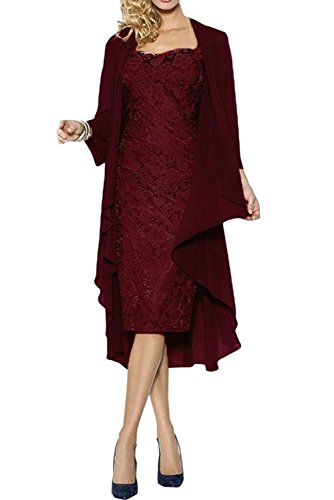 La_Marie Braut Damen Brautmutterkleider Abendkleider Festlichkleider Chiffon Langarm Bolero Promkleider Kurz -46 Burgundy von La_Marie Braut