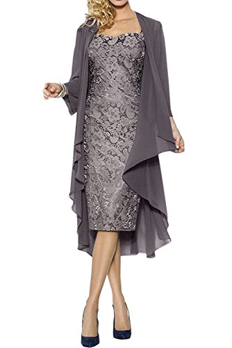 La_Marie Braut Damen Brautmutterkleider Abendkleider Festlichkleider Chiffon Langarm Bolero Promkleider Kurz -48 Grau von La_Marie Braut