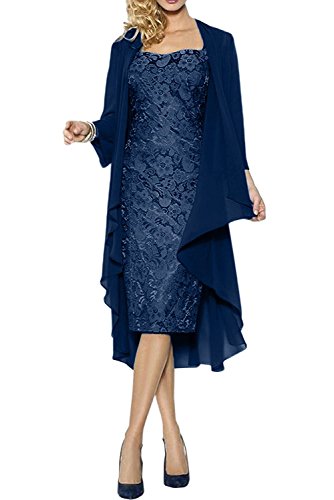 La_Marie Braut Damen Brautmutterkleider Abendkleider Festlichkleider Chiffon Langarm Bolero Promkleider Kurz -48 Tinte Blau von La_Marie Braut