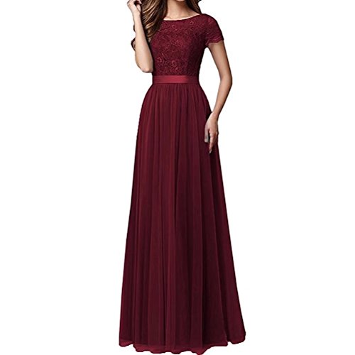La_Marie Braut Damen Burgundy Kurzarm Spitze Abendkleider Brautmutterkleider Promkleider Abiballkleider -36 Burgundy von La_Marie Braut