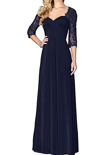 La_Marie Braut Damen Dunkel Navy Blau Abendkleider Brautmutter Kleider Jugendweihe Kleider Mit Spitze Langarm -40 Dunkel Navy Blau von La_Marie Braut