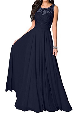 La_Marie Braut Damen Dunkel Navy Blau U-Ausschnitt Langes Abendkleider Brautmutter Kleider Jugendweihe Kleider Mit Spitze -48 Dunkel Navy Blau von La_Marie Braut