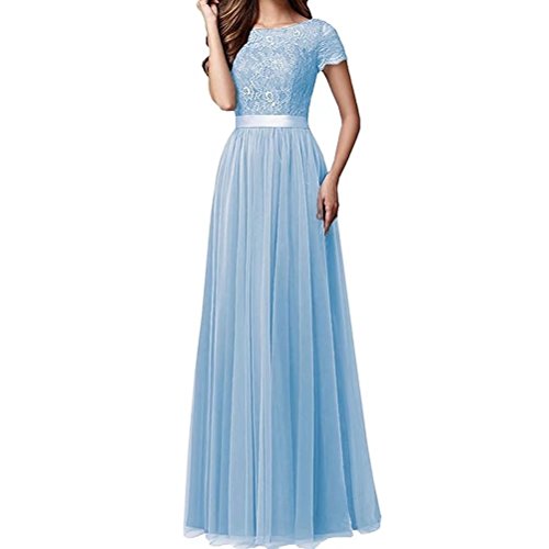 La_Marie Braut Damen Hell Blau Kurzarm Spitze Abendkleider Brautmutterkleider Promkleider Abiballkleider -36 Hell Blau von La_Marie Braut