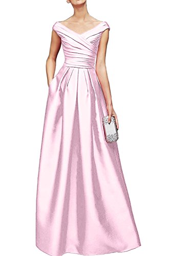 La_Marie Braut Damen Hell Rosa Satin V-Ausschnitt Brautmutterkleider Abendkleider Promkleider Bodenlang -34 Hell Rosa von La_Marie Braut