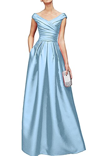 La_Marie Braut Damen Himmel Blau Satin V-Ausschnitt Brautmutterkleider Abendkleider Promkleider Bodenlang -34 Himmel Blau von La_Marie Braut