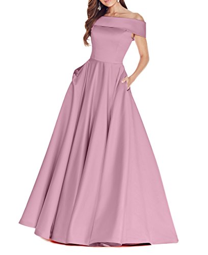 La_Marie Braut Damen Langes Satin Kurzarm Abendkleider Jugendweihe Kleider Partykleider A-Linie Rock -36 Alt Rosa von La_Marie Braut